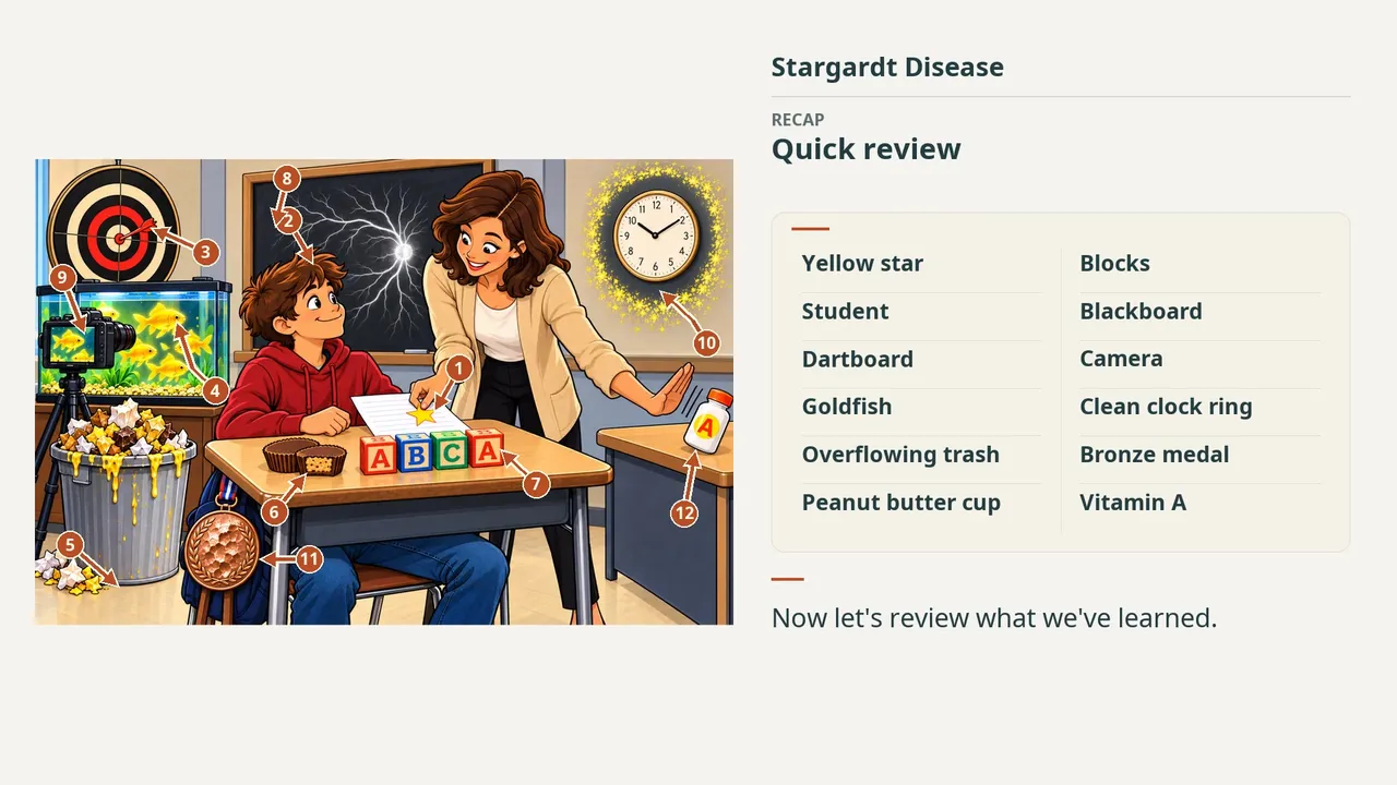 Stargardt disease lesson at 2:28: Review the whole picture